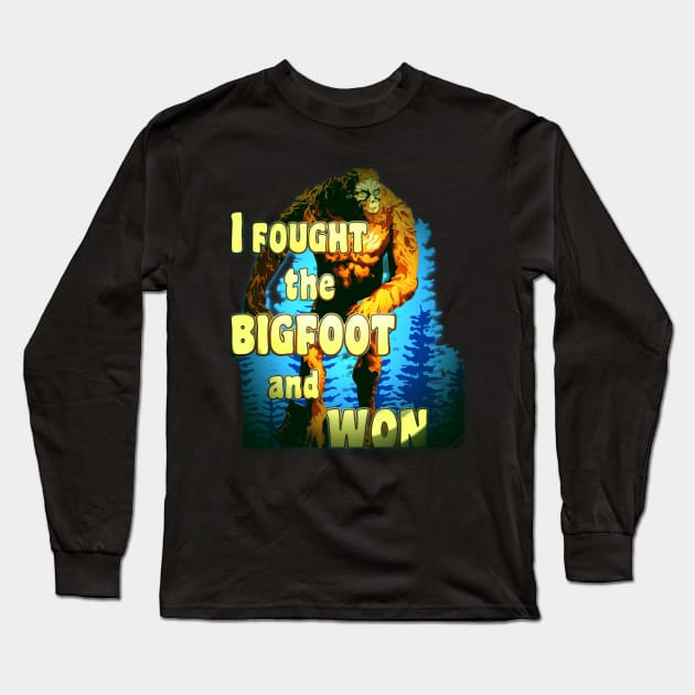 Copy of Quotes Funny Aesthetics I Fought the BIGFOOT and WON Sasquatch Squatchy Monster Hunter Long Sleeve T-Shirt by masterpiecesai